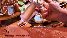  Presentation with christmas holiday gingerbread - Slides with kid handicraft before xmas party background and a red colored foreground