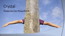  Presentation with hands holding a tree - Presentation featuring kid hands behind a tree background and a light blue colored foreground