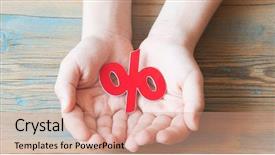  Presentation with holding hands - PPT theme consisting of kid hands holding red percentage background and a coral colored foreground