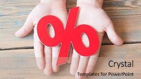  Presentation with holding hands - Beautiful presentation theme featuring kid hands holding red percentage backdrop and a coral colored foreground