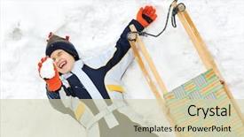  Presentation with snowball - Slides with kid having fun with snowball on snow background and a soft green colored foreground