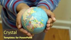  Presentation with holding hands - PPT theme consisting of kid-holding-a-globe background and a  colored foreground