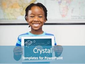  Presentation with brain - Beautiful slide set featuring kid holding tablet grey brain backdrop and a teal colored foreground