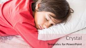 Presentation with kid bedroom - Slide deck featuring kid in bedroom sleepin on bed with white sheet and pillow background and a coral colored foreground