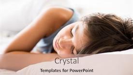  Presentation with kid bedroom - PPT layouts enhanced with kid in bedroom sleepin on bed with white sheet and pillow background and a coral colored foreground