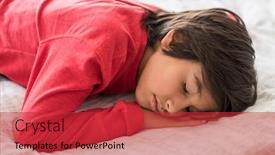  Presentation with kid bedroom - Cool new PPT layouts with kid in bedroom sleepin on bed with white sheet and pillow backdrop and a red colored foreground