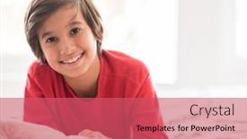  Presentation with kid bedroom - Slide set with kid in bedroom sleepin on bed with white sheet and pillow background and a coral colored foreground