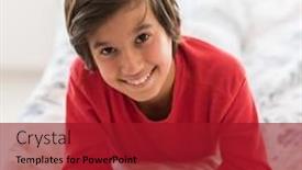  Presentation with kid bedroom - Cool new PPT theme with kid in bedroom sleepin on bed with white sheet and pillow backdrop and a crimson colored foreground