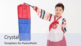  Presentation with korean - Audience pleasing presentation theme consisting of kid in traditional korean dress backdrop and a  colored foreground