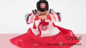  Presentation with korea - Colorful presentation theme enhanced with kid in traditional korean dress backdrop and a red colored foreground