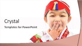  Presentation with korea - Cool new slide deck with kid in traditional korean dress backdrop and a white colored foreground