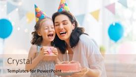  Presentation with birthday cake - PPT theme featuring kid-is-blowing-out background and a coral colored foreground