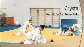  Presentation with judo - Amazing PPT theme having kid judo children on fight backdrop and a soft green colored foreground