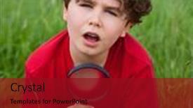 Presentation with looking glass - Presentation design having experience kids animal - kid looking through magnifying glass background and a crimson colored foreground