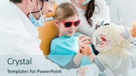  Presentation with doctor office - Amazing presentation design having relieve - child at dentist office looking backdrop and a light blue colored foreground