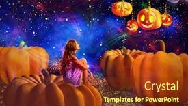  Presentation with night sky - Beautiful slide deck featuring kid-on-pumkin-in-halloween backdrop and a tawny brown colored foreground
