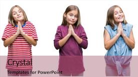  Presentation with swimming beautiful girl swims underwater - PPT layouts with kid over isolated background praying background and a violet colored foreground