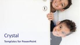  Presentation with open door - Slide set enhanced with kid peeking out of the open room door background and a sky blue colored foreground