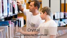  Presentation with big boy - Slide deck having kid picking book - boy and his father background and a  colored foreground