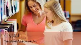  Presentation with child girl reading a book - Cool new PPT theme with kid picking book - girl and her mother backdrop and a  colored foreground