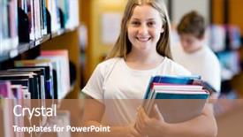  Presentation with teenage girl - Slides having kid picking book - teenage girl in library background and a  colored foreground