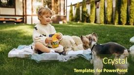  Presentation with play - Amazing slides having kid-play-with-teddy-bear backdrop and a tawny brown colored foreground