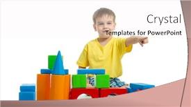  Presentation with building blocks - Cool new theme with kid playing with colorful building blocks and pointing direction by finger backdrop and a white colored foreground