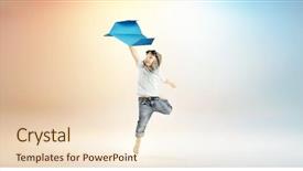  Presentation with kid happy birthday - Presentation design featuring kid playing with paper airplane background and a lemonade colored foreground