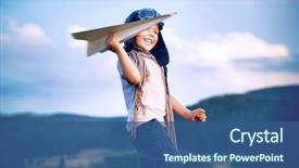  Presentation with airplane - Beautiful presentation theme featuring kid playing with paper airplane backdrop and a ocean colored foreground