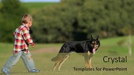  Presentation with dog - Cool new PPT theme with kid plays with the dog backdrop and a  colored foreground