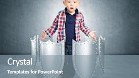  Presentation with shield - Audience pleasing presentation design consisting of kid portrait and 3d shield backdrop and a gray colored foreground