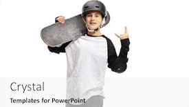  Presentation with roll - PPT theme consisting of kid-posing-with-a-skateboard background and a white colored foreground