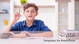  Presentation with school - Colorful presentation theme enhanced with kid preparing for school backdrop and a lemonade colored foreground