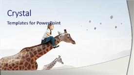  Presentation with media - PPT theme consisting of kid ride giraffe mixed media background and a sky blue colored foreground