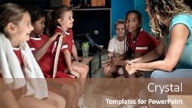  Presentation with team training - Presentation with kid-s-soccer-team background and a violet colored foreground