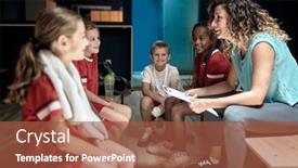  Presentation with team training - Colorful presentation theme enhanced with kid-s-soccer-team backdrop and a red colored foreground