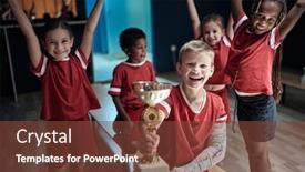  Presentation with locker room - Colorful slide deck enhanced with kid-s-soccer-team backdrop and a tawny brown colored foreground