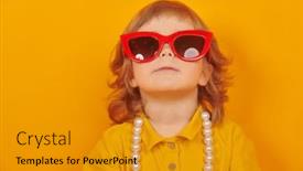  Presentation with bright yellow - PPT layouts consisting of kid-s-summer-fashion-portrait background and a gold colored foreground