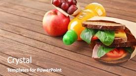  Presentation with school lunch - Presentation theme consisting of kid school lunch on wooden background and a coral colored foreground