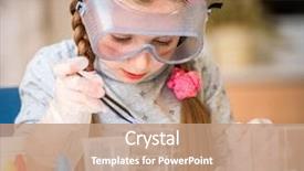  Presentation with flasks - Amazing slide deck having kid science experiment - happy little girl with flasks backdrop and a  colored foreground