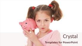  Presentation with piggy bank - Colorful PPT theme enhanced with frugal - kid showing money box piggy backdrop and a lemonade colored foreground