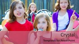  Presentation with children singing - PPT theme consisting of kid singer girl singing playing background and a coral colored foreground