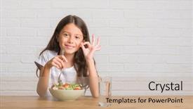  Presentation with healthy eating - Colorful PPT theme enhanced with kid sitting on the table backdrop and a coral colored foreground