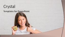  Presentation with teach kid - PPT theme with kid sitting on the table background and a  colored foreground