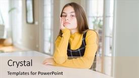  Presentation with swimming beautiful girl swims underwater - Theme featuring kid sitting on the table background and a coral colored foreground
