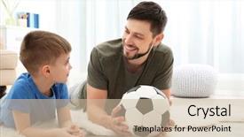  Presentation with catholic father son hoyly spirit - Colorful PPT theme enhanced with kids sport - father and son with soccer backdrop and a coral colored foreground