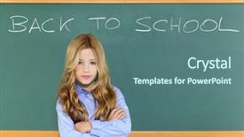  Presentation with back school - Amazing presentation theme having kid student girl on green backdrop and a ocean colored foreground