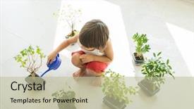  Presentation with home care - Theme featuring kid taking care of plants background and a mint green colored foreground