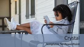  Presentation with ethnicity - Audience pleasing PPT theme consisting of kid toddler girl sitting in the park house porch playing with smartphone latin ethnicity backdrop and a seafoam green colored foreground