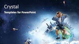  Presentation with headphones - Presentation design with kid-wearing-headphones-mixed-media background and a navy blue colored foreground